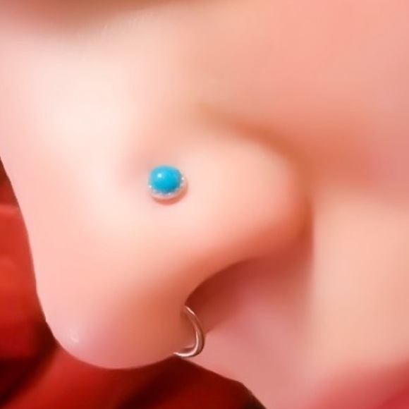 925 Sterling Silver 4mm turquoise nose ring stud screw - Picture 1 of 13